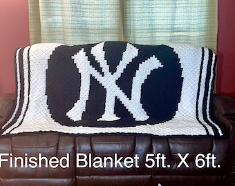 Patrón de manta de crochet de los Yankees de Nueva York (gráfico e instrucciones)