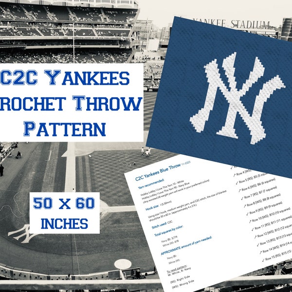 Pattern- Yankees C2C Throw Blanket (Blue)