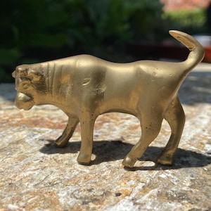 Midcentury Brass Bull Figurine Statue: Taurus Desk Accessory, Bravery Finance Strength and PowerTotem