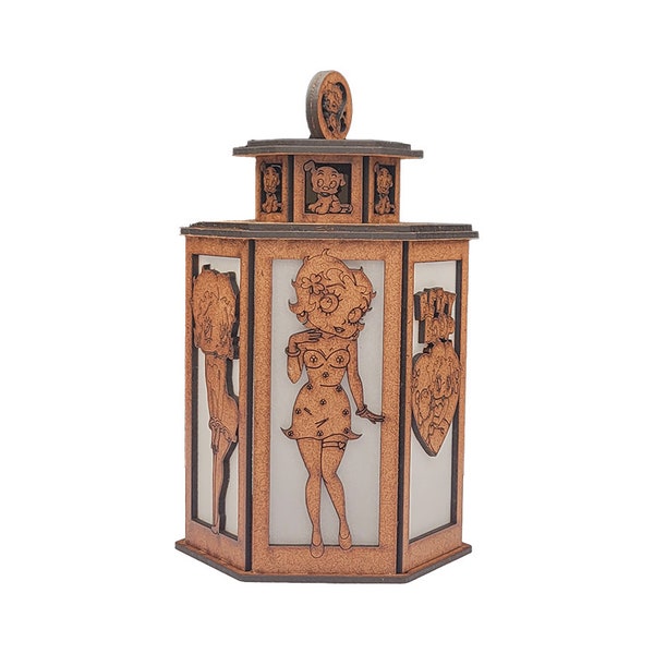 Betty Boop inspired art Lantern, Home Decor, Wooden Lamp, Betty Boop Lantern, Tea Light, Wooden Lantern, Betty Boop Decor, Diva Den