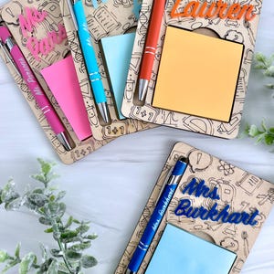 Personalized Teacher Note Pad Holder & Pen Set Laser File With Score ...