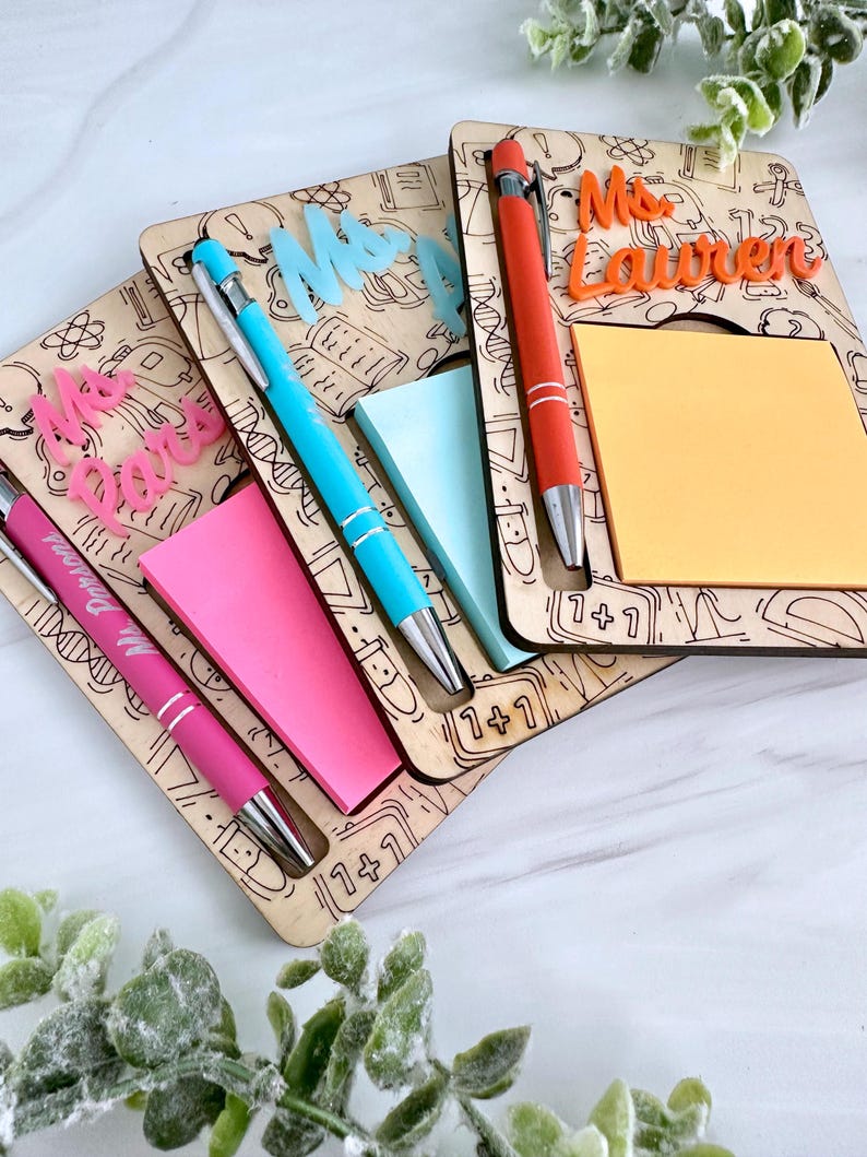 Personalized Teacher Note Pad Holder & Pen Set Laser File With Score ...