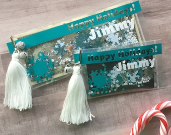 Holiday Shaker Money Holder, Snowflake Gift Card Holder, Christmas Card, Custom Holiday Card, Stocking Stuffer Card, Holiday Tassel Card