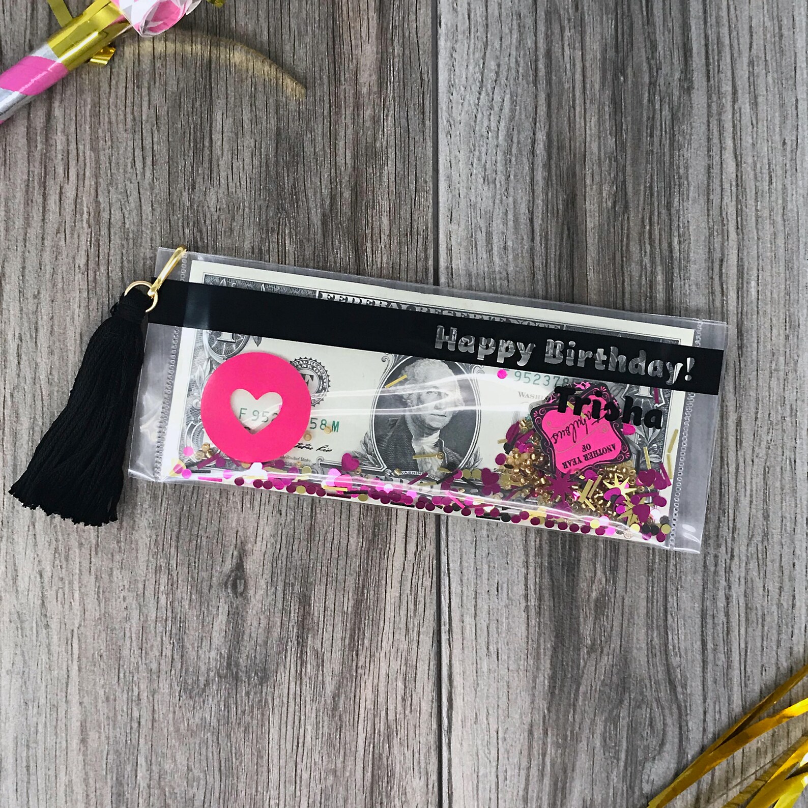 Birthday Card Money Holder Pink and Gold Birthday Gift Card Etsy