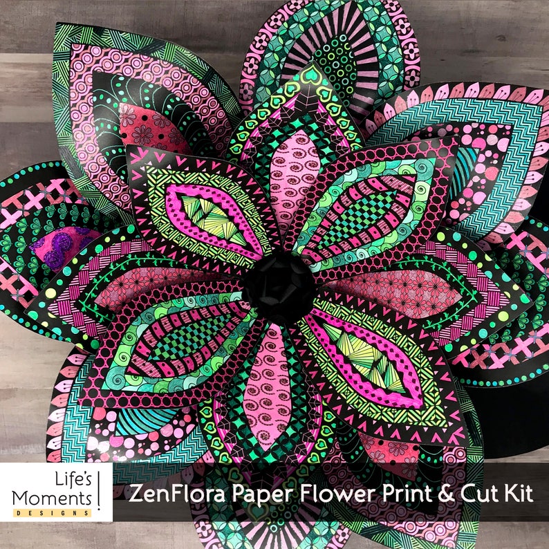 DIY Printable Paper Flower Kit Adult Coloring Page Adult Craft Kit DIY Kit 3d Wall Art 3d Flower SVG Zentangle Giant Paper Flowers