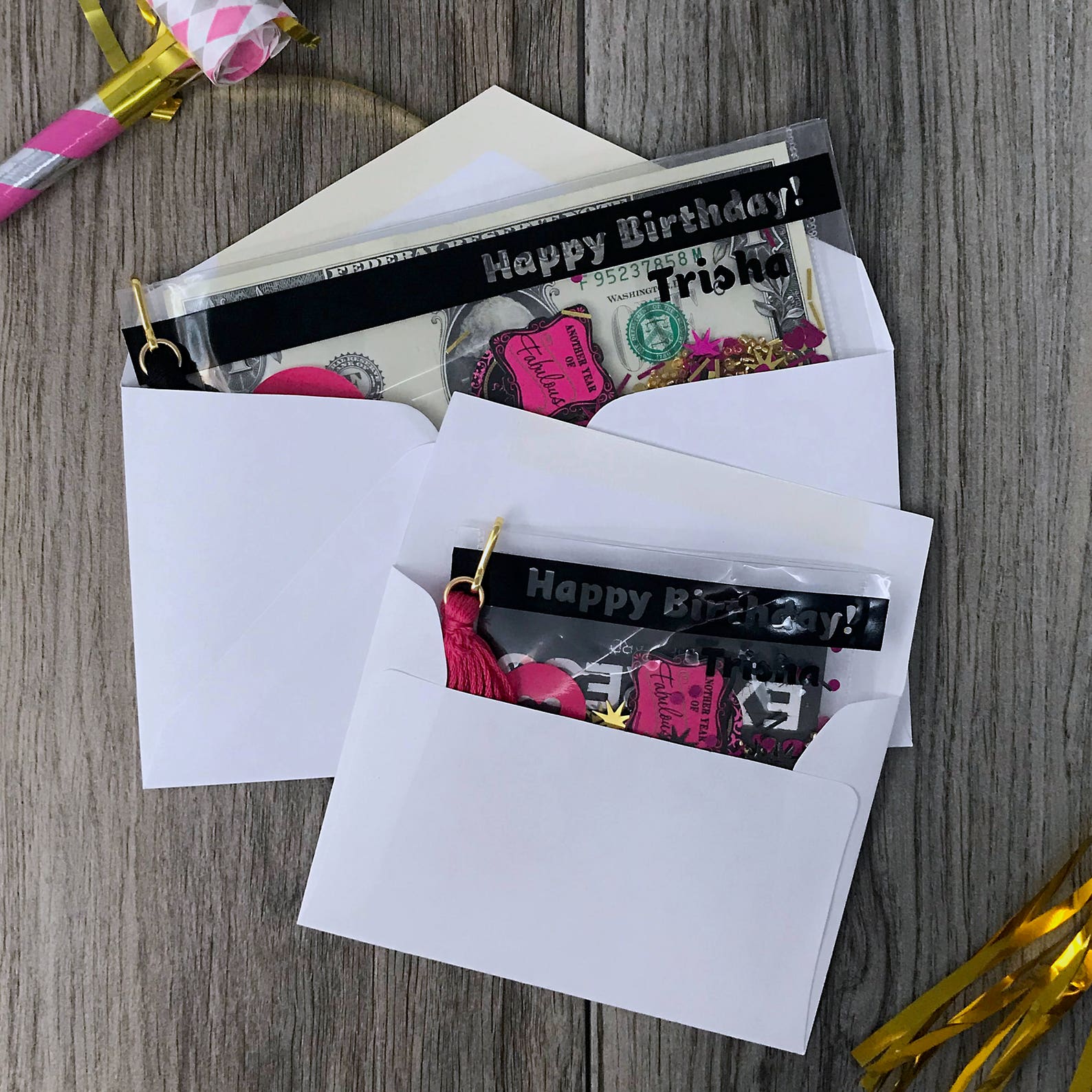 Birthday Card Money Holder Pink and Gold Birthday Gift Card Etsy