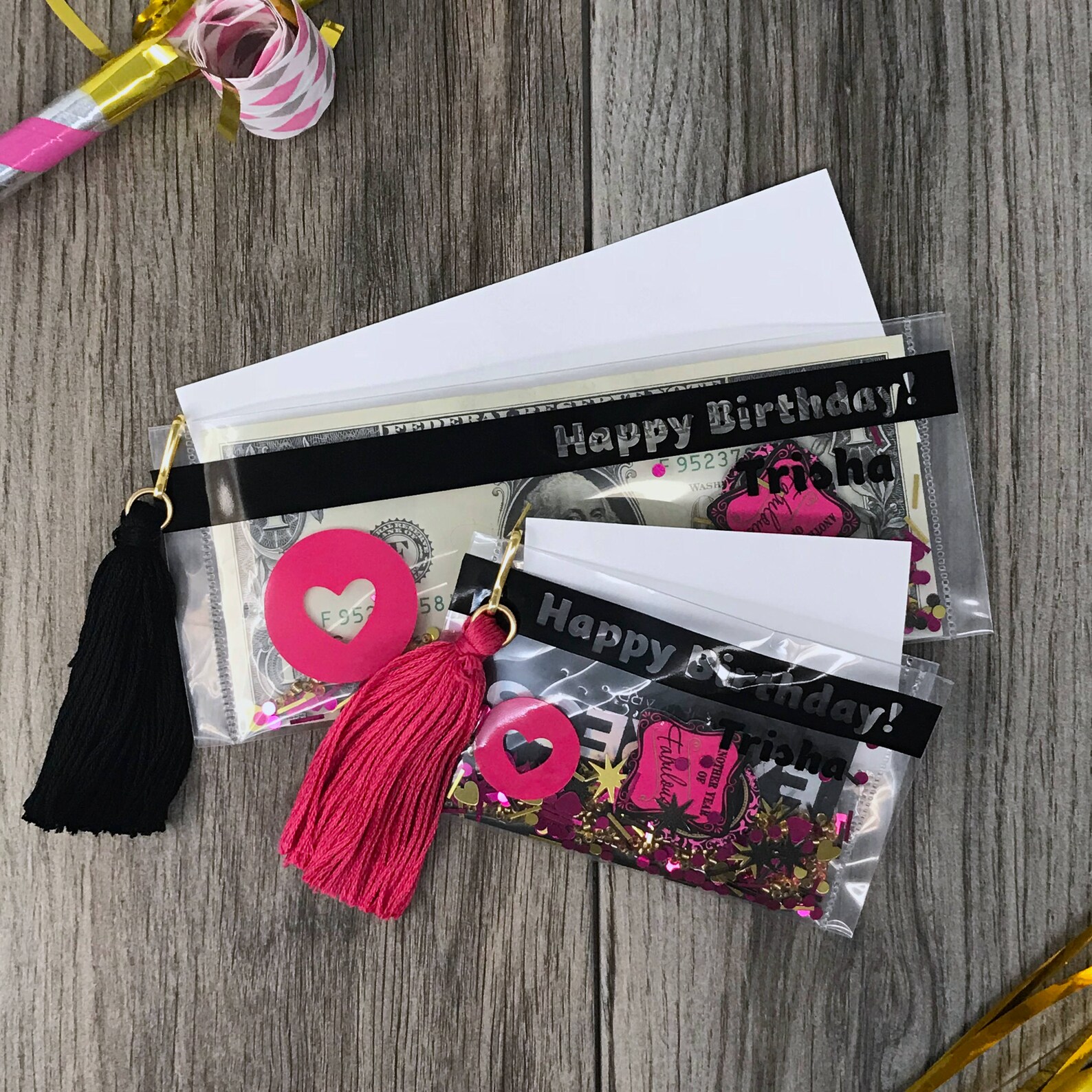 Birthday Card Money Holder Pink and Gold Birthday Gift Card Etsy