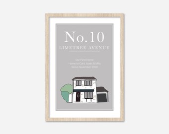 Custom House Illustration, New Home Print, Personalised New Home Print, Family Home Print, New Home Gift, First Home Gift, House Print