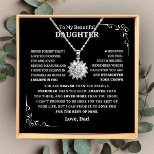 Spinning Sunflower Necklace For Daughter, Daughter Gift From Dad, To My Daughter Necklace Message Card From Dad, Meaningful Keepsake Card