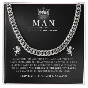 To My Man Necklace, Cuban Chain Link, Luxury Gifts For Husband Boyfriend, Gift For Anniversary, Message Card, Gift Box, Birthday, Christmas