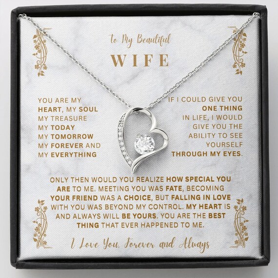 To My Beautiful Wife Necklace With Love Message Card Anniversary
