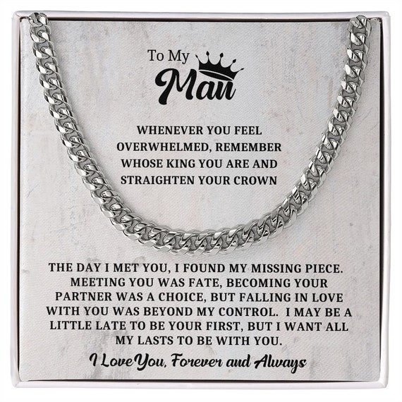 To My Man Cuban Chain Necklace My King Message Card Jewelry for