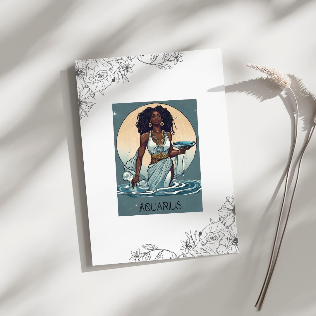 Aquarius, Black, Female, Zodiac, Astrology, Card, Archetype