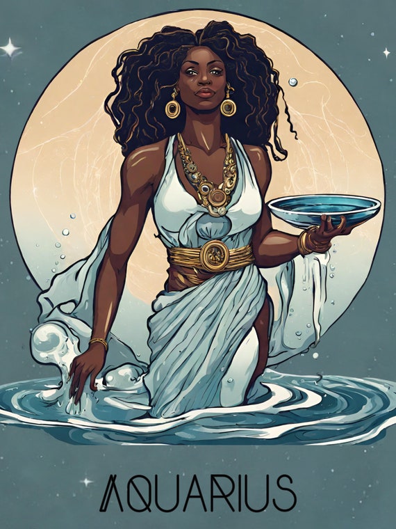 Aquarius, Black, Female, Zodiac, Astrology, Card, Archetype