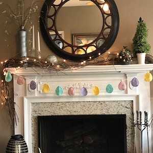 Easter Egg Garland, Crochet Pastel Eggs Banner, Pink Eggs Garland, Crochet Eggs String, Spring Decor, Easter, Yellow Eggs Crochet