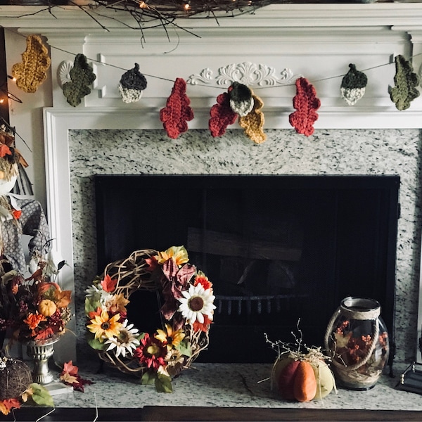 Fall Garland // Crocheted Decor // Leaves and Acorns // Autumn