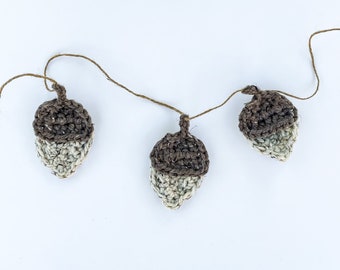 Crochet Acorn Garland, Handmade Fall Mantle Decor