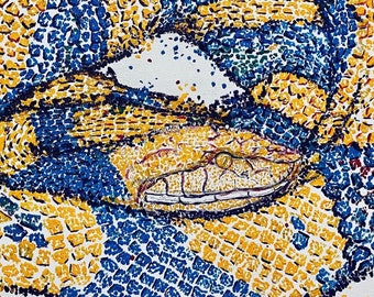 Coiled Copperhead Snake Oil Painting: Pointillist Pop Art on Canvas