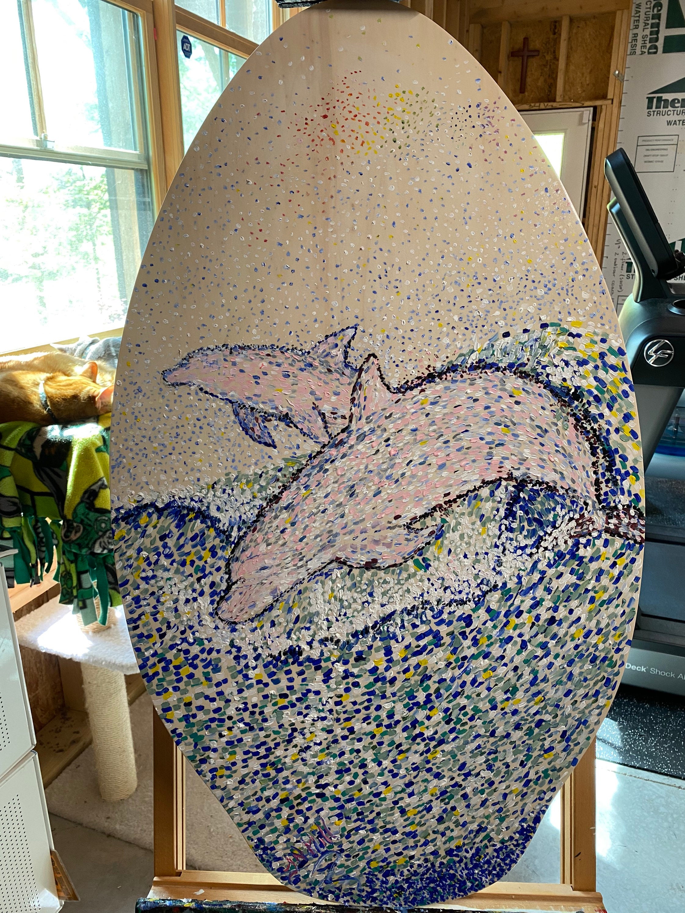 ORIGINAL SKIMBOARD PAINTING Pink Dolphins Original Etsy
