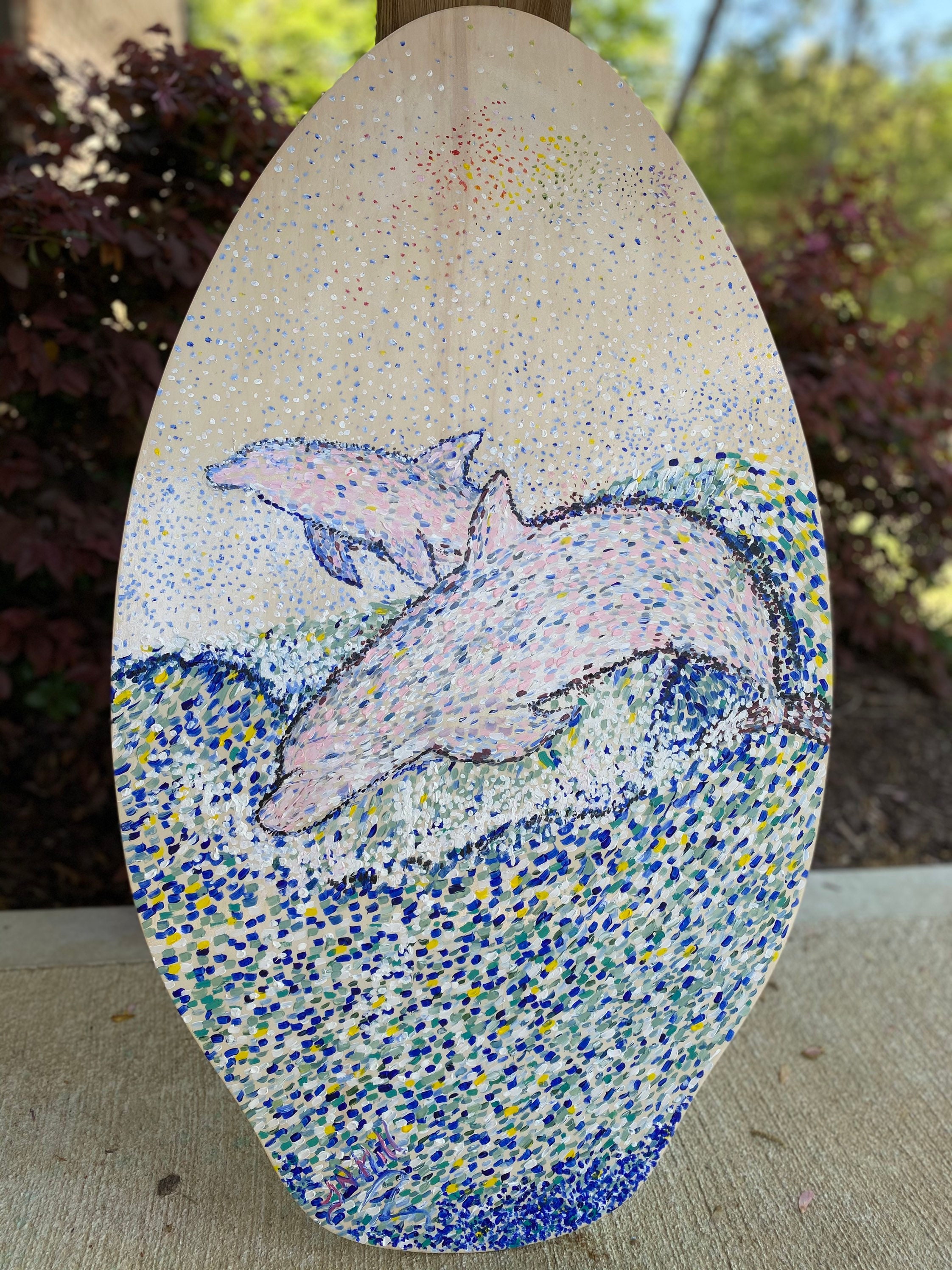 ORIGINAL SKIMBOARD PAINTING Pink Dolphins Original Etsy