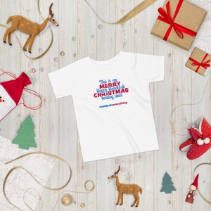 This is my Merry Christmas Happy Hanukkah Holiday Shirt - Toddler Short Sleeve Tee, Interfaith, Chrismakkuh, Christian and Jewish Faith