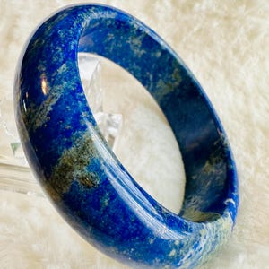 Chunky Lapis Lazuli Bangle: Blue Gemstone Bracelet with Gold Pyrite (62mm)