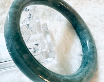 59.8mm Blue Jadeite Jade Bangle Bracelet: Square Design