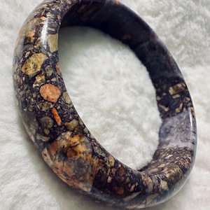 Rain Root Fluorite Bangle Bracelet: Lavender Colorful Patterns (61.5mm)