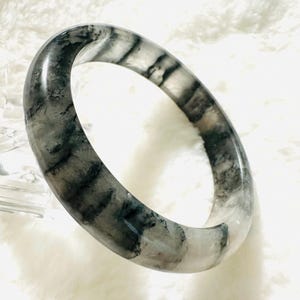 61mm Garden Quartz Bangle Bracelet: Layered Inclusions, 12.9mm Wide