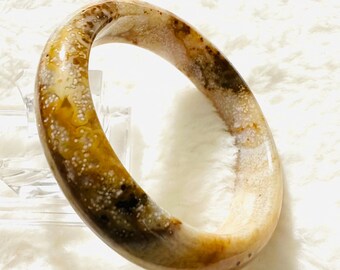 Poppy Seed Agate Bangle: Yellow Tones, Unique Design (60.2nm)