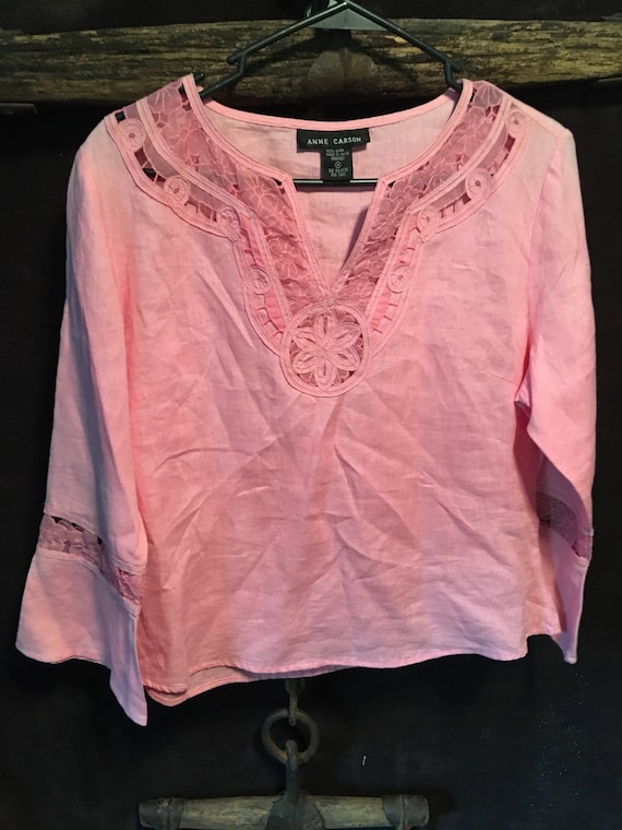 Anne Carson vintage pullover linen tunic top pink 