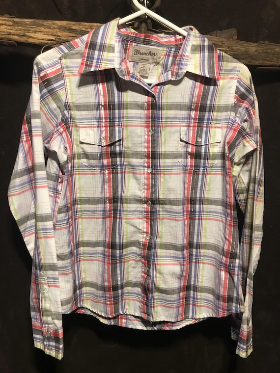 Wrangler Wrancher Ladies Western Snap Button Cowgirl Shirt Vintage