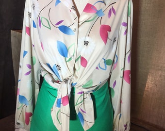 Vintage 70s polyester floral blouse