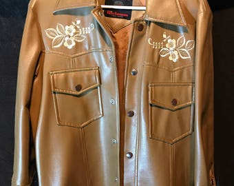 Vintage Richman Brothers brown western faux leather jacket snap button rockabilly hippie hispter boho jacket size medium