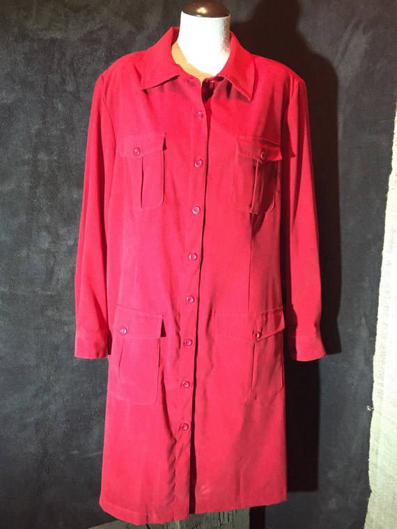 Vintage 80s Avenue Red Shirt Dress with Shoulder … - image 1