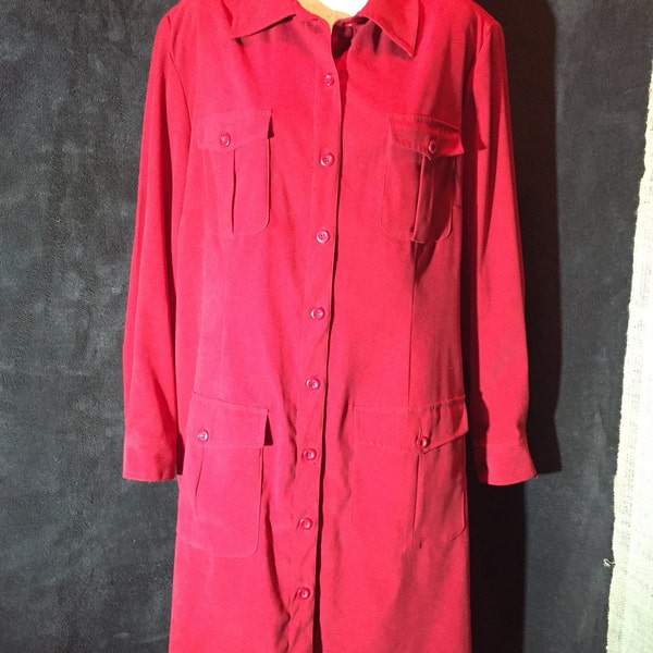 Vintage 80s Avenue Red Shirt Dress with Shoulder Pads Large