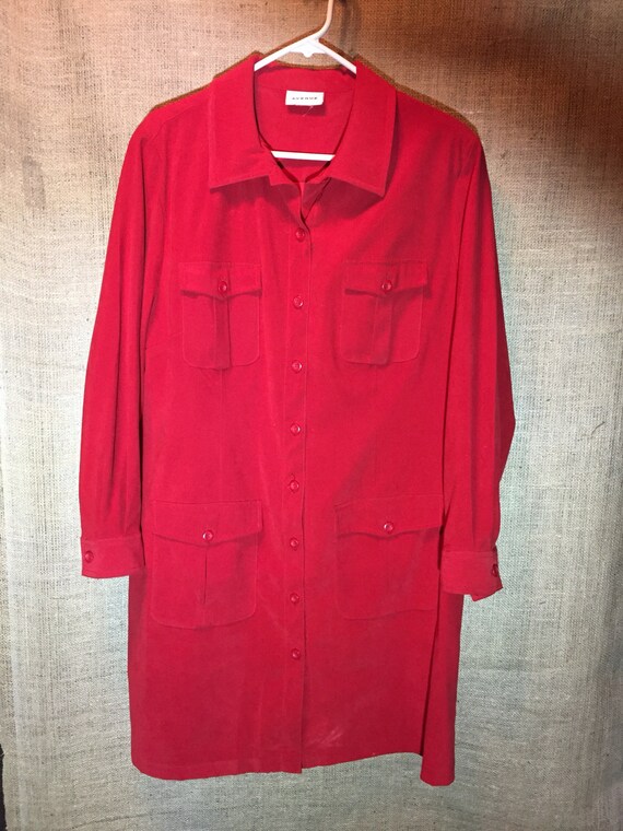 Vintage 80s Avenue Red Shirt Dress with Shoulder … - image 4