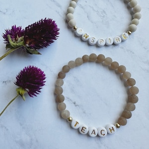 Neutral Beaded Bracelet Stack | Name Bracelet | Initial Bracelet | Word Bracelet | Essential Oil Bracelet | Diffuser Bracelet |