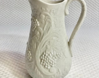 Vintage Parian Portmeirion creamer or small pitcher with embossed grape design, Made in England.