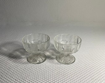 Set of 2 vintage pressed glass Ice Cream Sundae Dishes in Mikasa Ice Castles pattern.