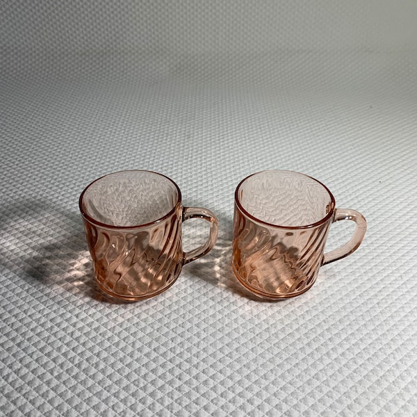 Set of 2 vintage pink pressed glass mugs Made in France