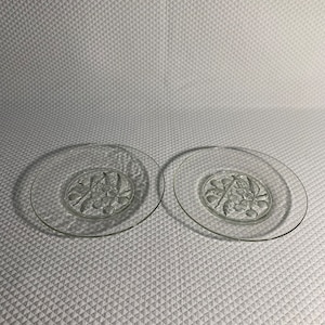 Set of 2 Intaglio Fruit Imperial Glass Ohio clear pressed glass Luncheon plates.
