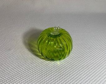 Hand-blown, transparent green art glass pumpkin