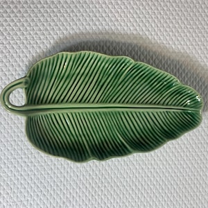 World Market Green Banana Leaf Serving Dish in Glazed Porcelain, Made in Portugal.