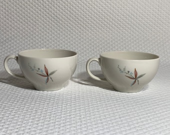 Set of 2 Mid-Century Syracuse China Tea Cups: Floral MCM Design