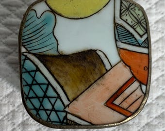 Vintage Hand Made Recycled china porcelain and silver decorative trinket or pill box.