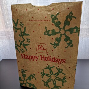 Vintage McDonald&#39;s Holiday Take-out Bag--1989