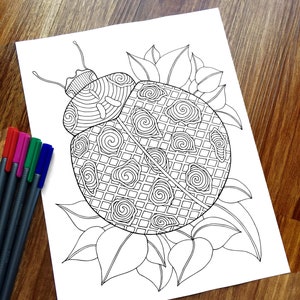 Download Ladybug Coloring Page Pdf Zentangle Insect Coloring Page Etsy