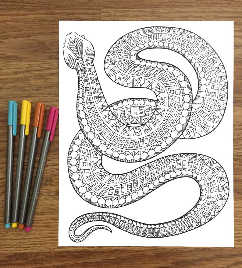 Snake PDF Zentangle Coloring Page Therapy Coloring | Etsy
