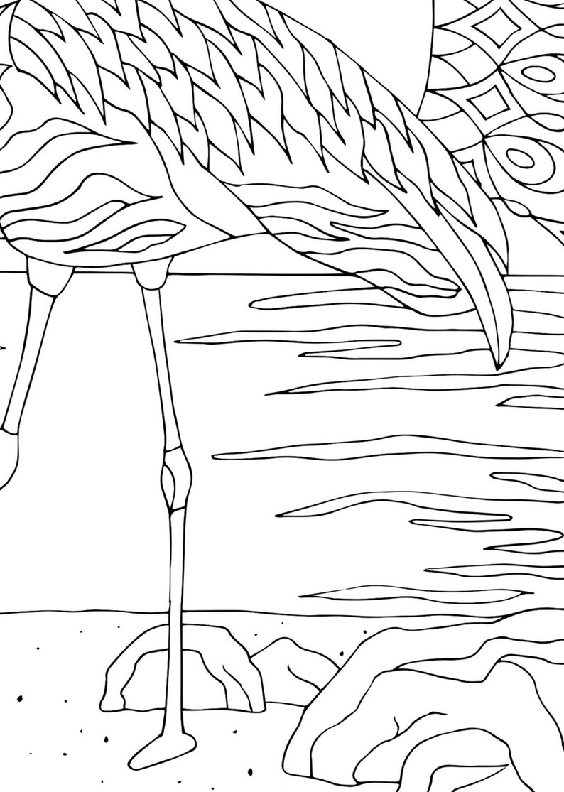 Download Flamingo on the Beach PDF Zentangle Coloring Page Therapy ...